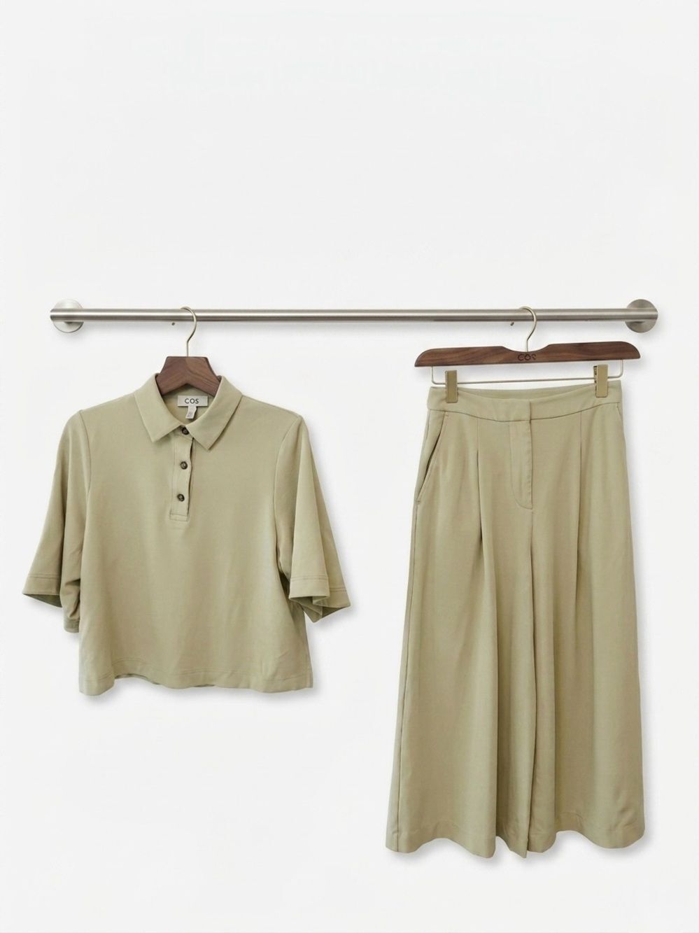 COS Sage Green Matching Set Knit Polo Wide Leg Pants XS